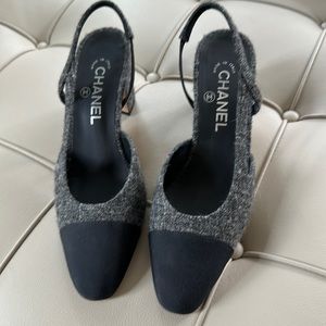 Chanel wool tweed sling backs size 37.5. Excellent condition